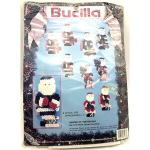 Bucilla Christmas Santas of Yesteryear Plastic Canvas 10 Ornaments Kit 61167 NOS